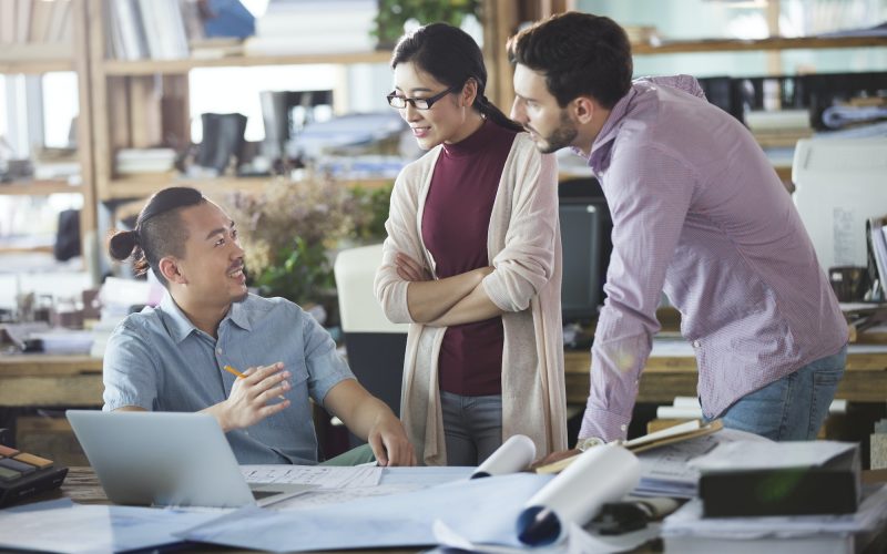 Architects talking in the office